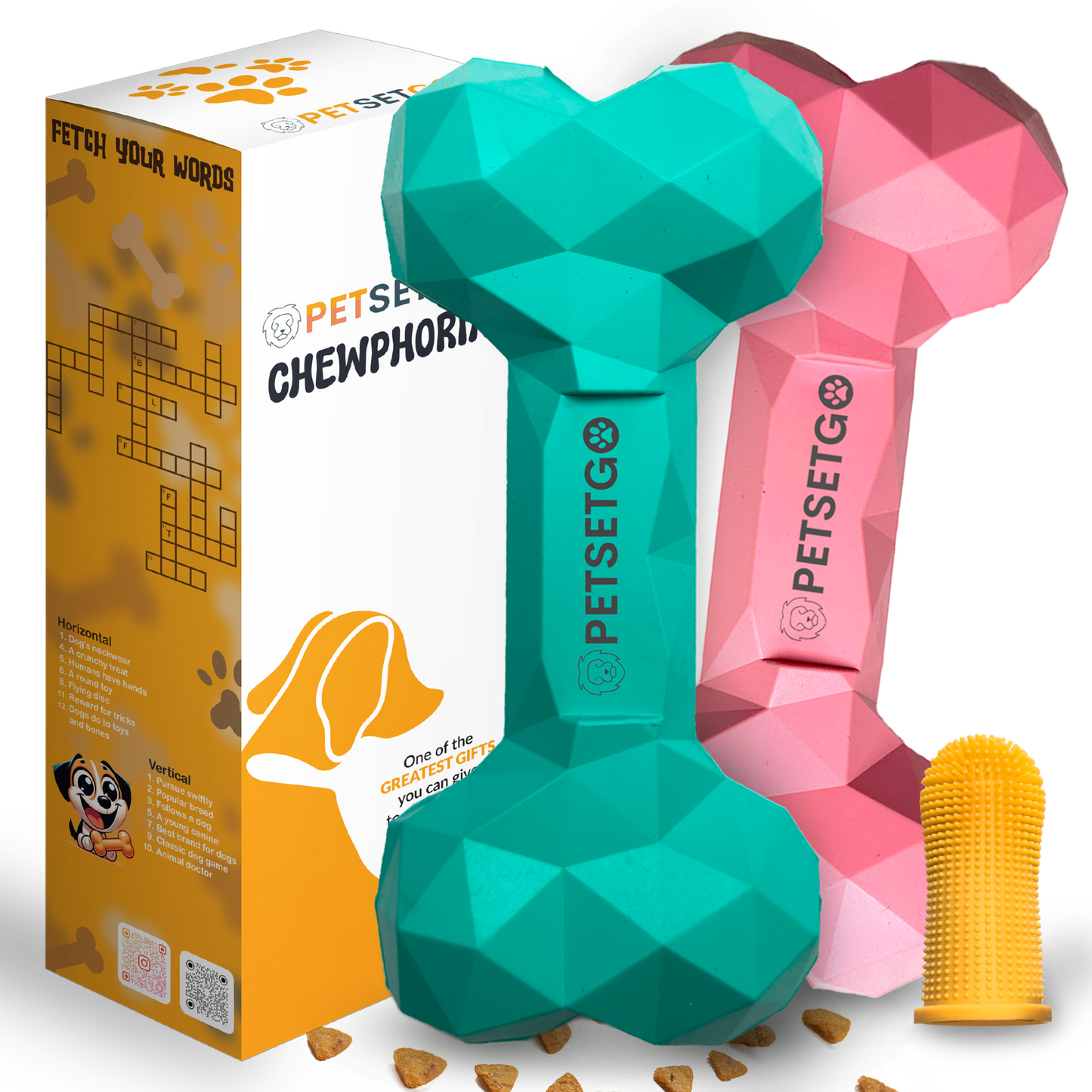 2 PACK Durable Natural Dog Chew Bone Toy for Boredom & Active Play, Tough for Aggressive Chewers, Long-Lasting & Chewy Teething Toy for Small to Large Dogs (Turquoise, Pink)