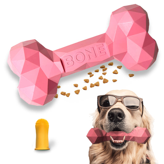 Indestructible Bone-shaped Dog Chew Toy for Aggressive Chewers (Pink)