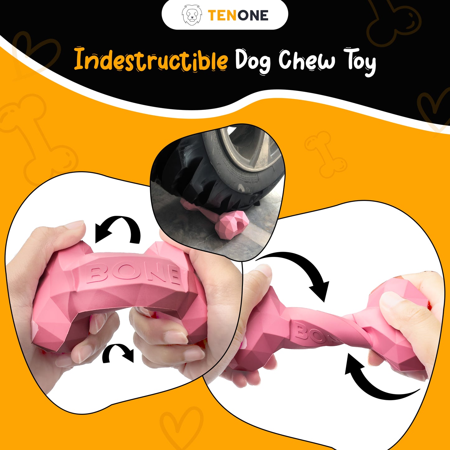 Indestructible Bone-shaped Dog Chew Toy for Aggressive Chewers (Pink)