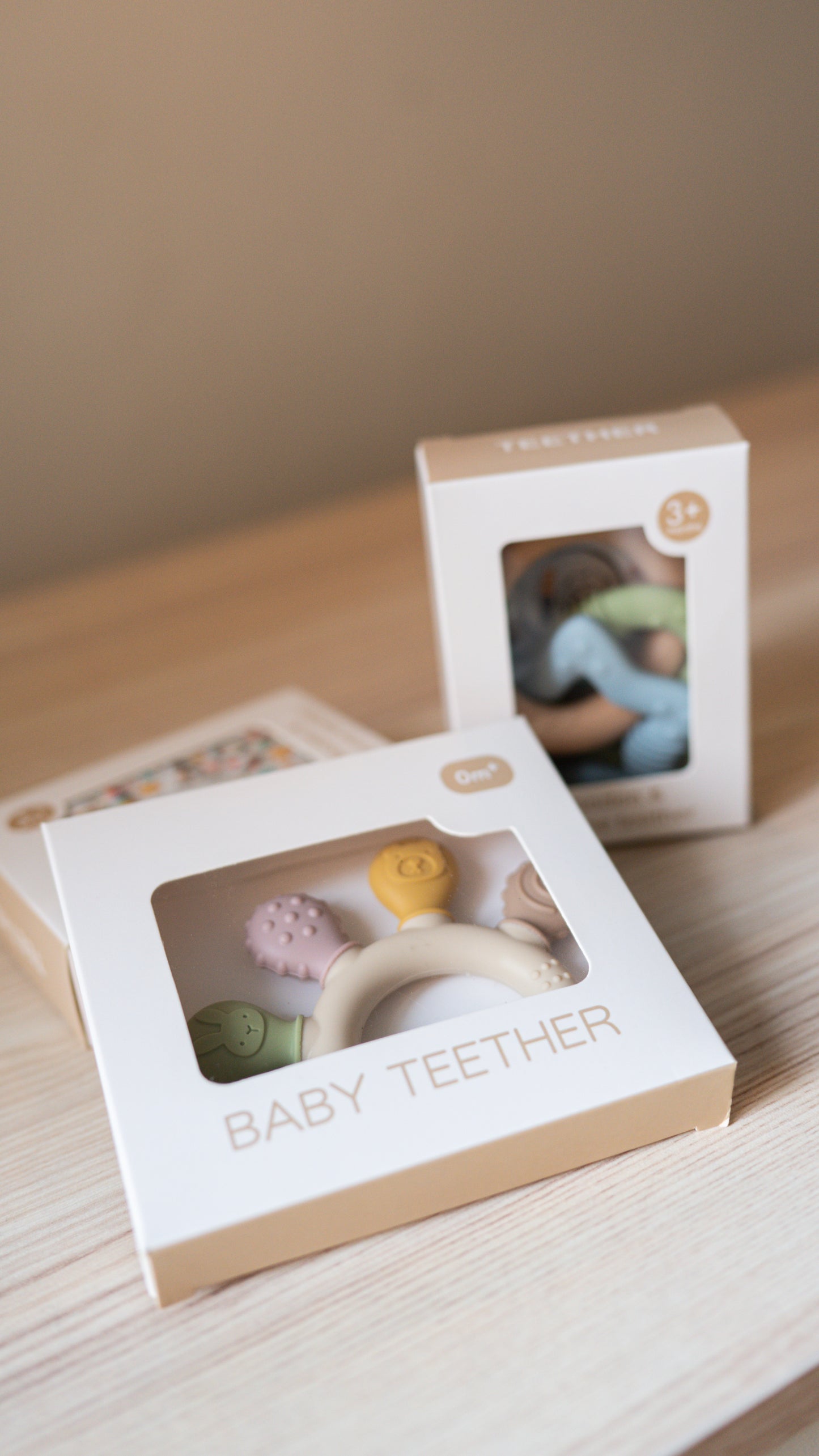 TenOne® Wooden & Silicone Star Teething Ring – BPA-Free, Safe Natural Baby Teether Toy (Pink/Blue)